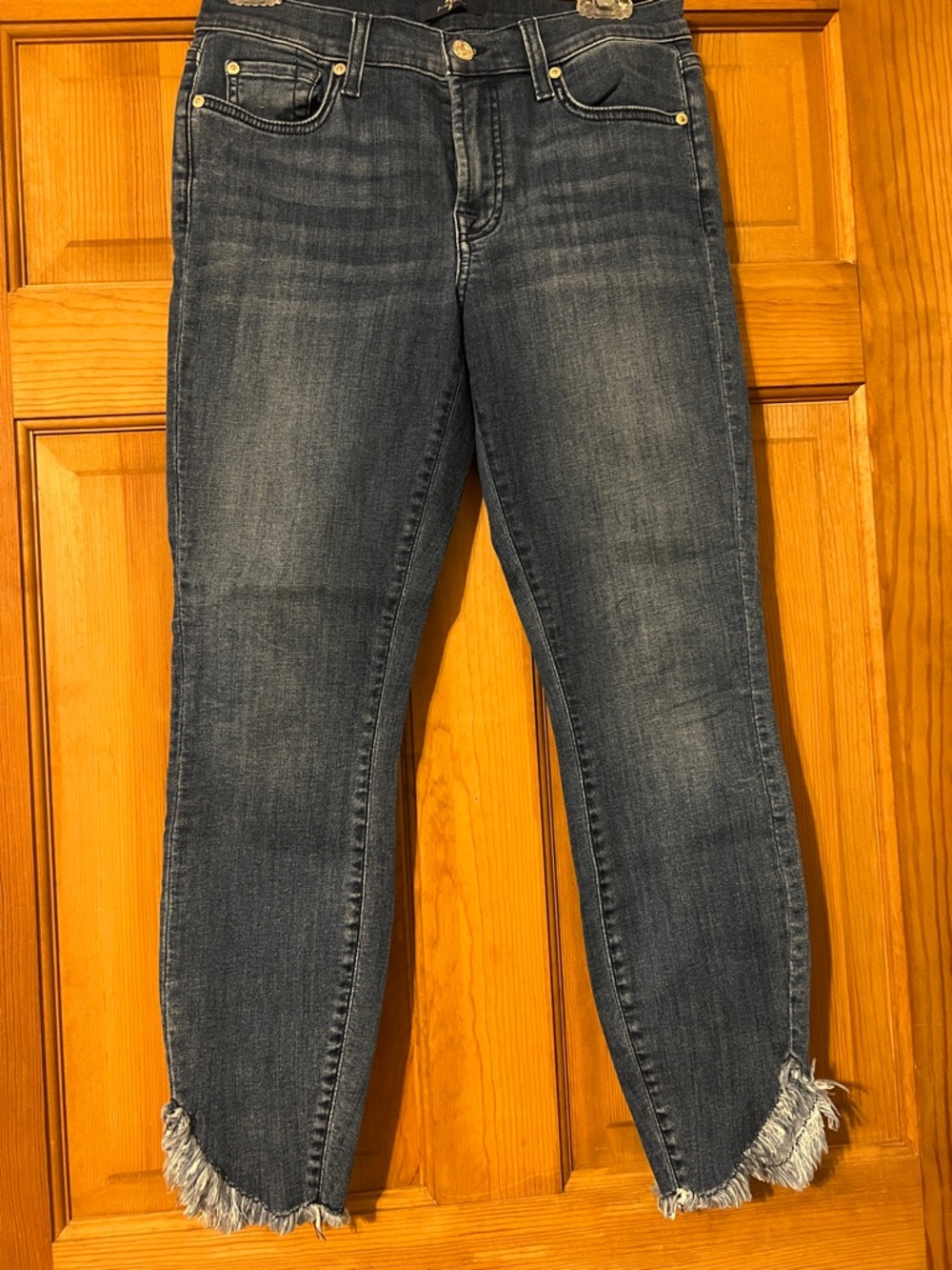7 For All Mankind Dark Wash Frayed Hem Ankle Jeans